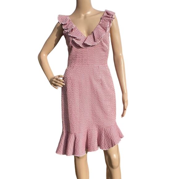 New WAYF Dorian Ruffled Asymmetrical Gingham Ruffled Crisscross Back Dress S - Picture 11 of 11